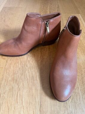 Sam Edelman Cognac Leather Ankle Booties with Side Zipper